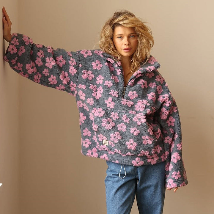 Azelma – Langärmeliger Vlies Pullover Mit Blumen Muster