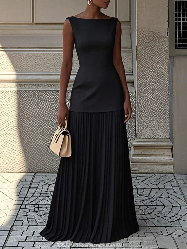 Sunthari – Ärmelloses Plissiertes Langes Kleid