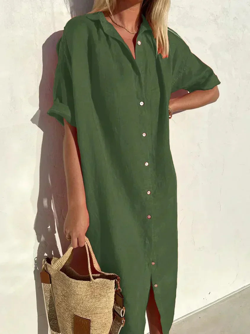 Janie - Elegantes Kleid Mit Knopfverschluss Und Leinen