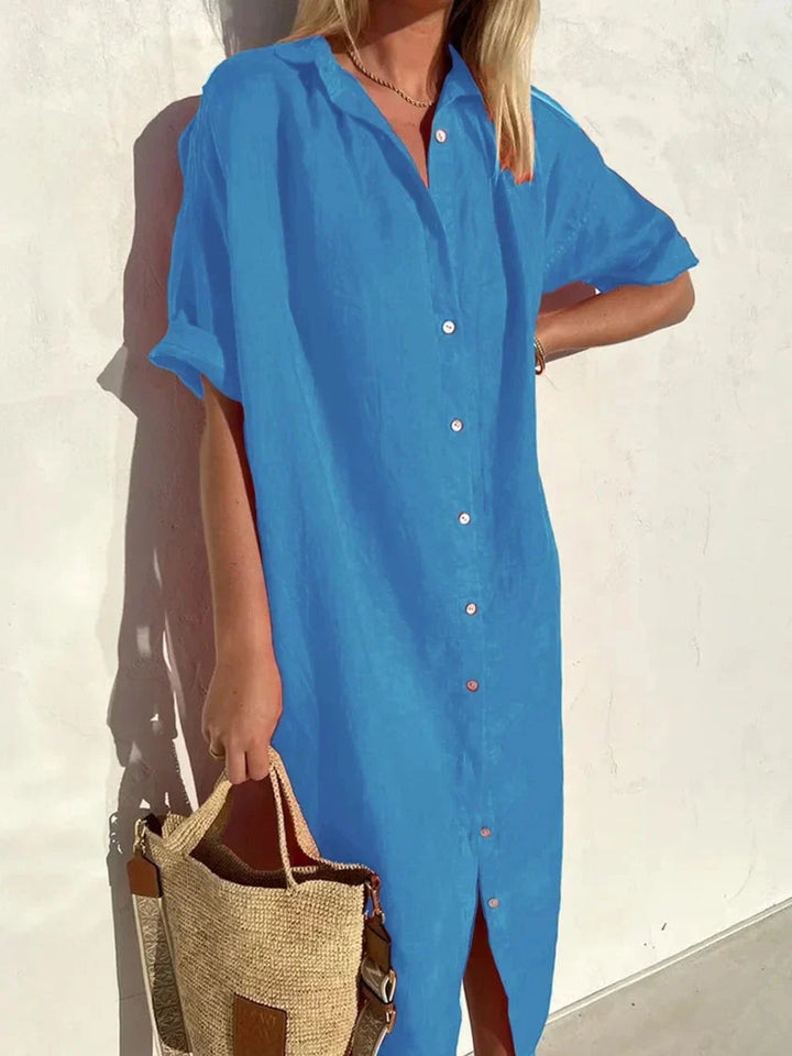 Janie - Elegantes Kleid Mit Knopfverschluss Und Leinen