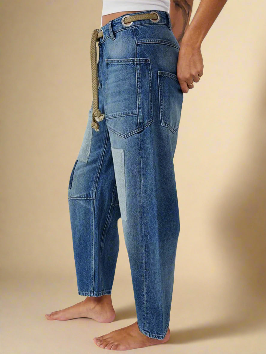 Felixa - Jeans-Patchwork-Hose mit weitem Bein