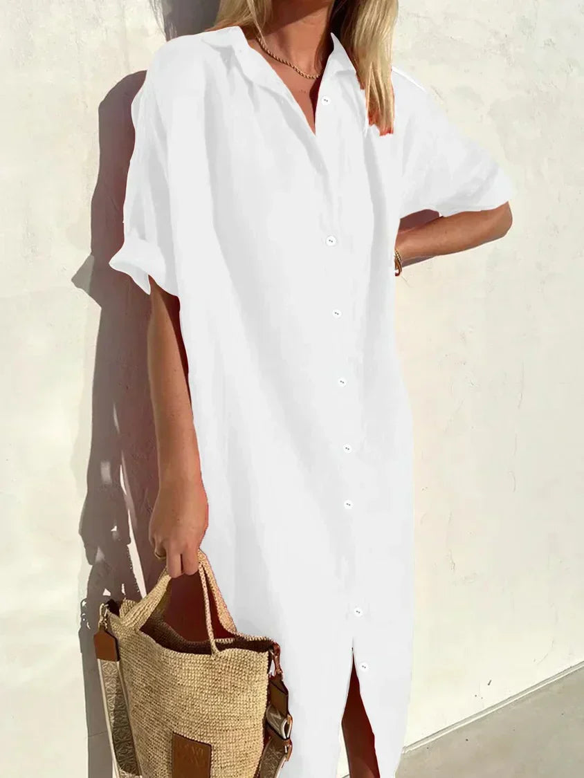Janie - Elegantes Kleid Mit Knopfverschluss Und Leinen