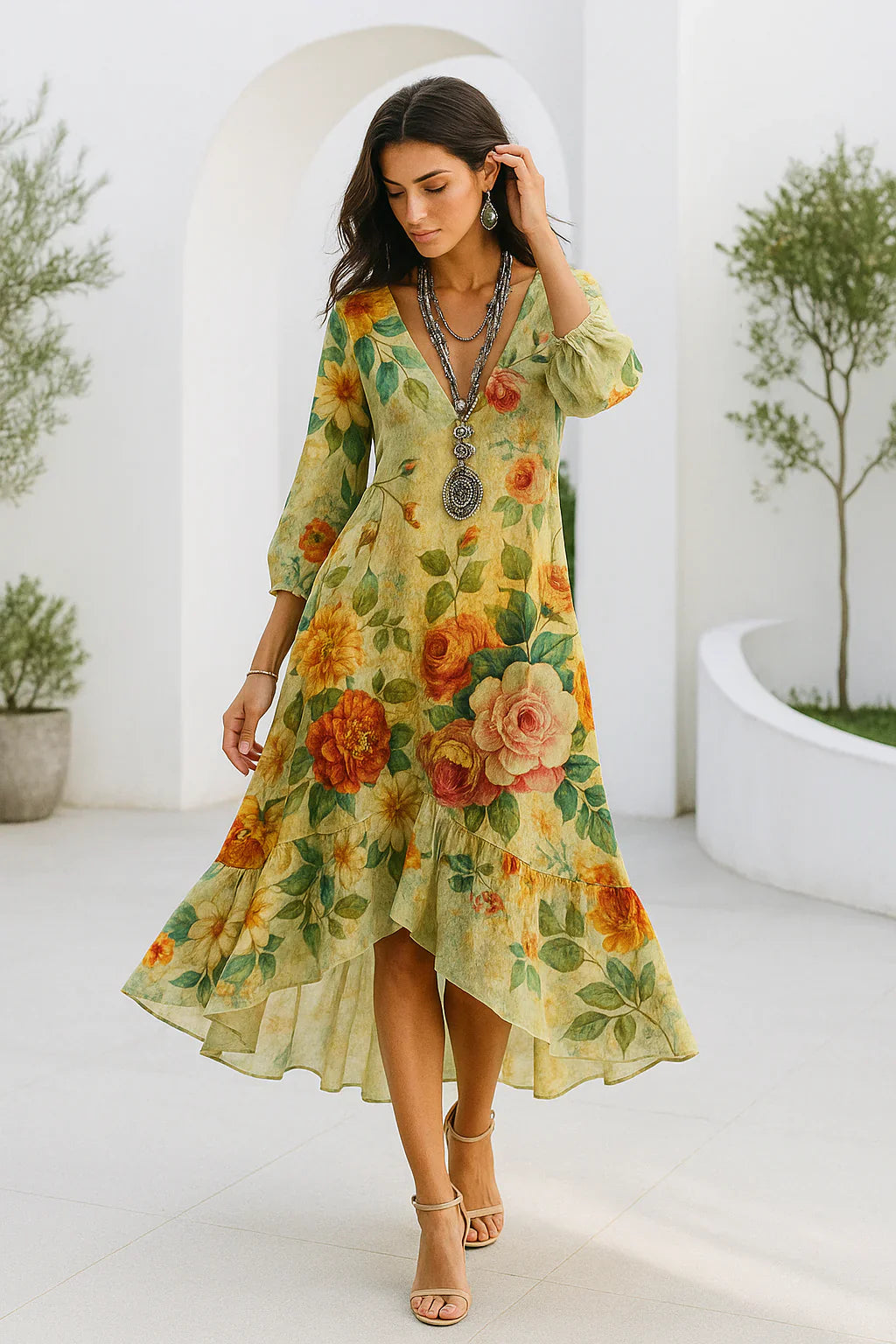 Debra – Maxikleid Mit Blumen Ausdrucken