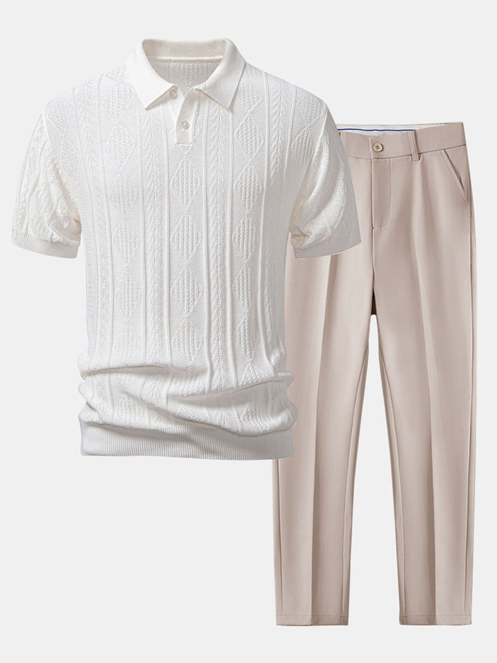 Henson – Geometrisches Jacquard Strick Polo Hemd & Schmal geschnitten Hose