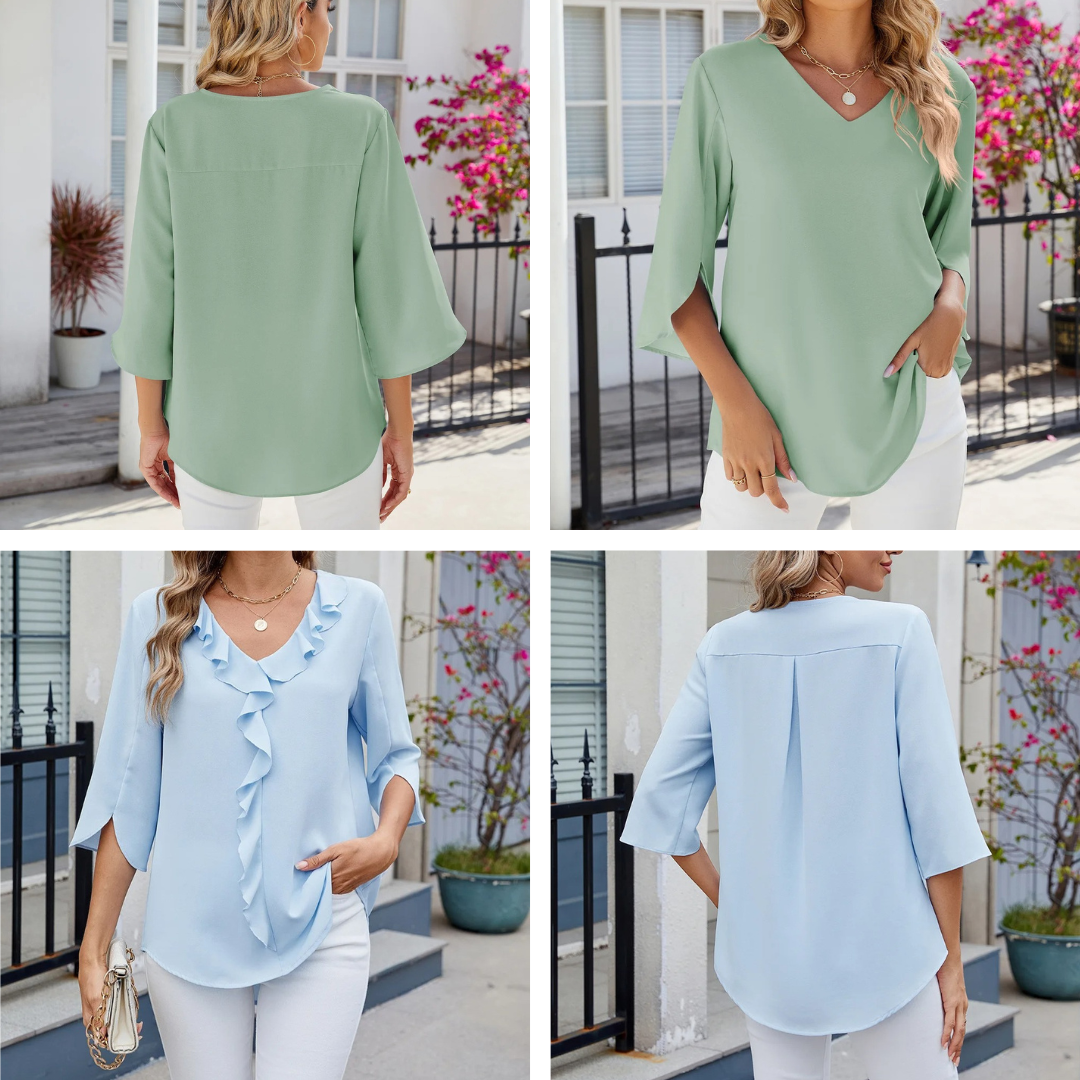 Nyrella – Bluse Mit Rüschen Und V-Ausschnitt