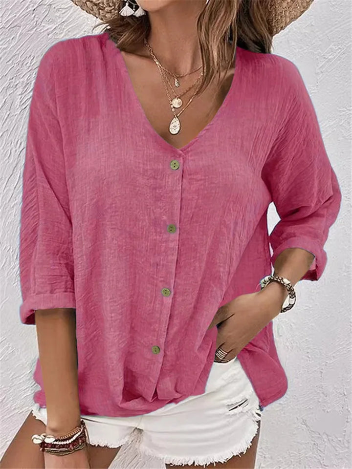 Rosalinda – Sommer Bluse Aus Leinen Mit Knöpfen