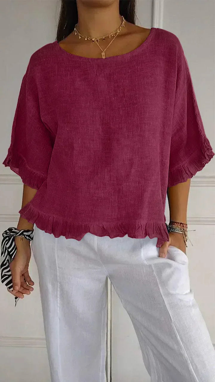 Patsy - Rundhalsbluse Aus Leinen