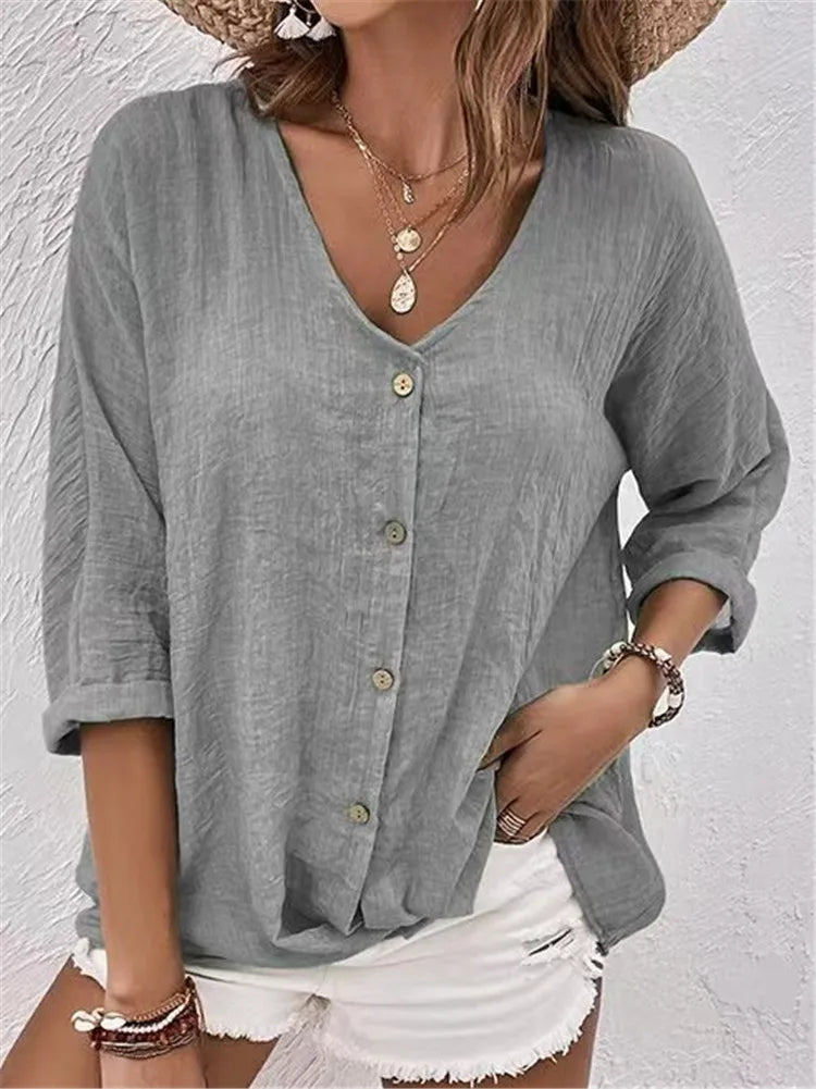 Rosalinda – Sommer Bluse Aus Leinen Mit Knöpfen