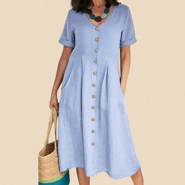 Vivienne - Kurzen Ärmeln Baumwoll Kleid