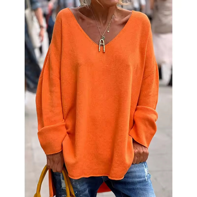 Paola – Elegant Langarm Top Mit Lose V Ausschnitt