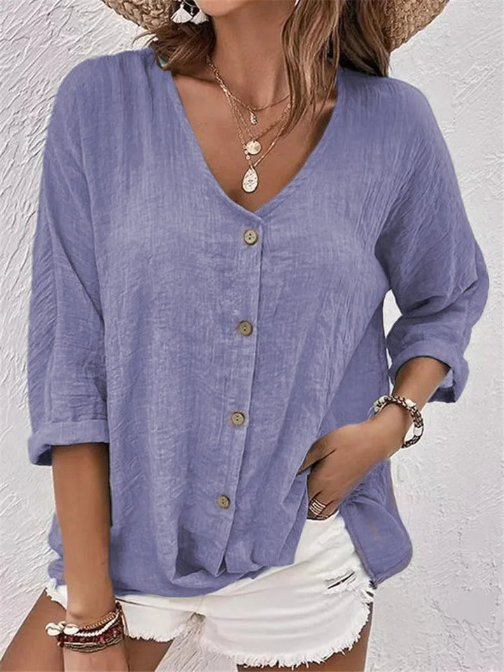 Rosalinda – Sommer Bluse Aus Leinen Mit Knöpfen