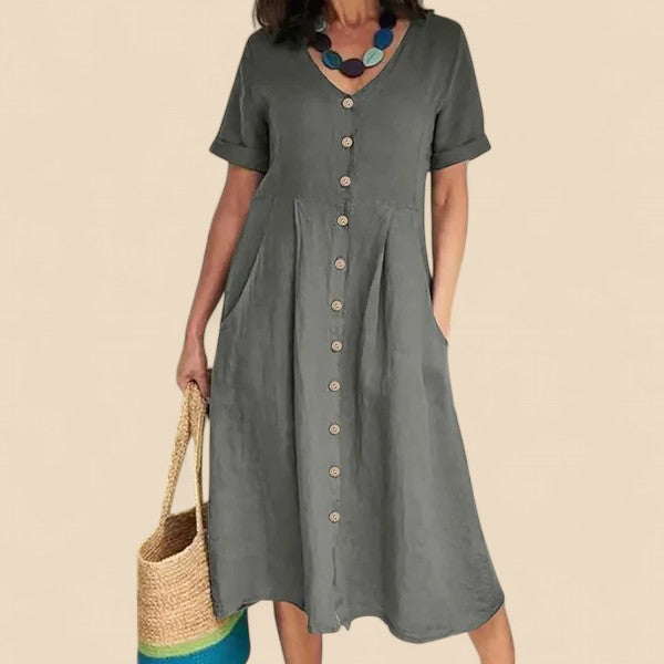 Vivienne - Kurzen Ärmeln Baumwoll Kleid