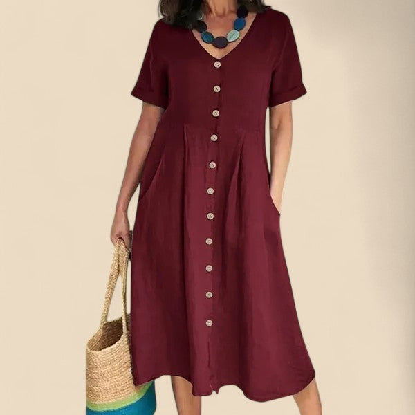 Vivienne - Kurzen Ärmeln Baumwoll Kleid