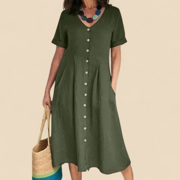 Vivienne - Kurzen Ärmeln Baumwoll Kleid