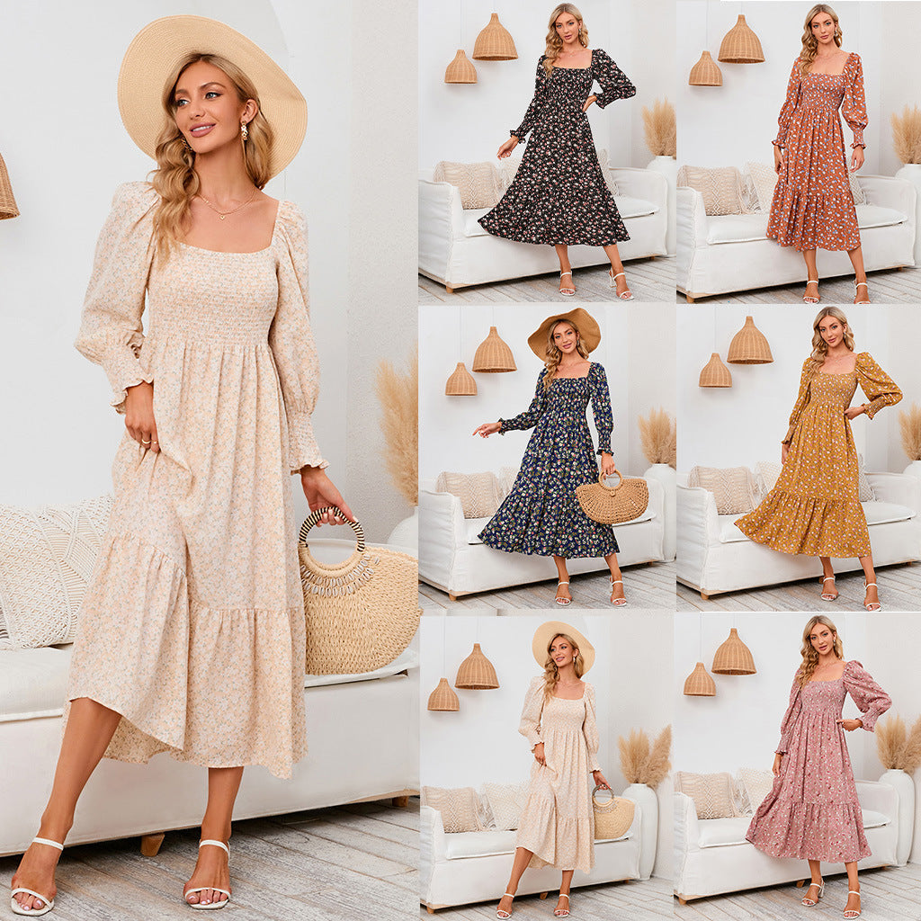 Vasilya - Elegantes Kleid mit Ausgestellten Ärmeln und Floralem Muster