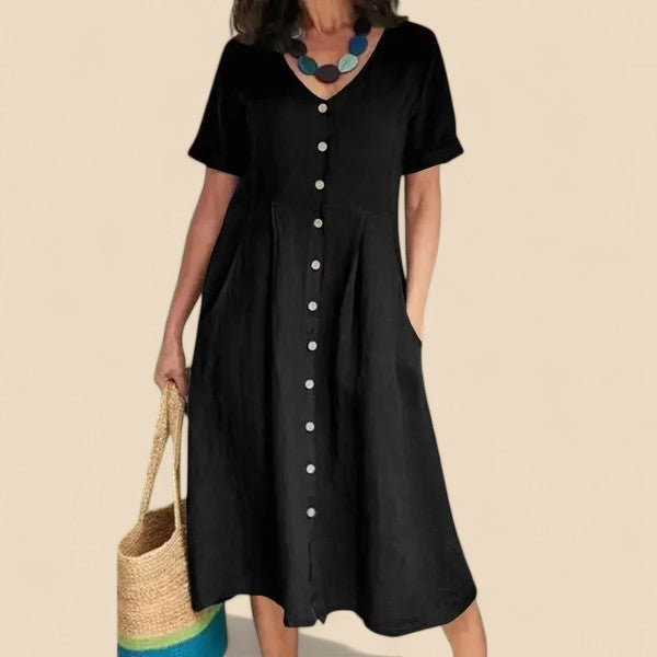 Vivienne - Kurzen Ärmeln Baumwoll Kleid