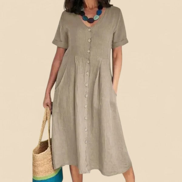 Vivienne - Kurzen Ärmeln Baumwoll Kleid