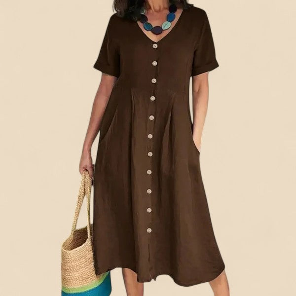 Vivienne - Kurzen Ärmeln Baumwoll Kleid