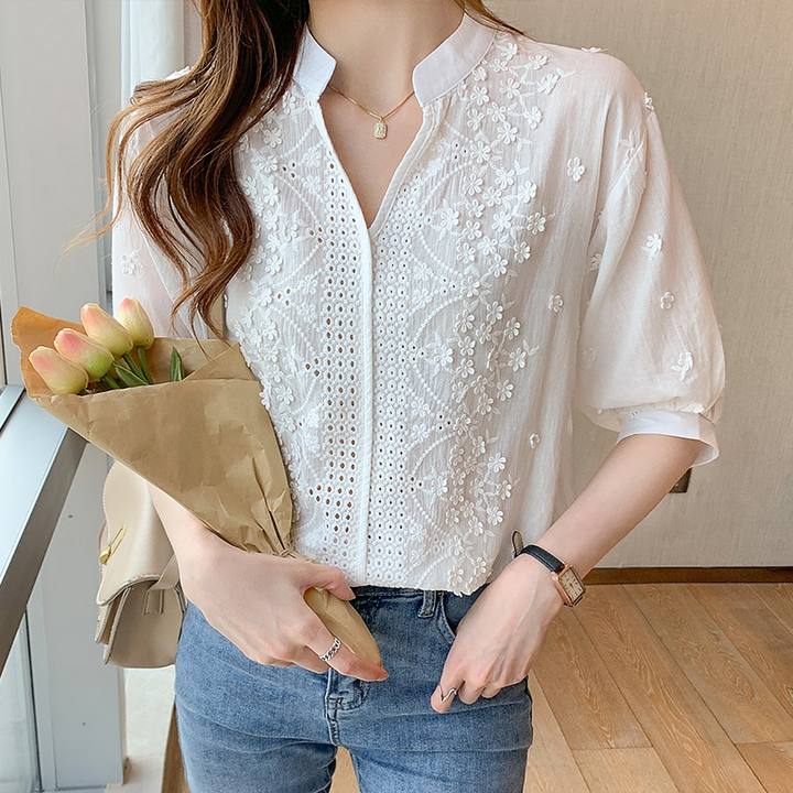 Elisabete – Lässige Strickbluse Mit V-Ausschnitt