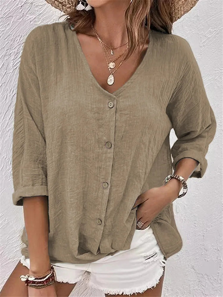 Rosalinda – Sommer Bluse Aus Leinen Mit Knöpfen