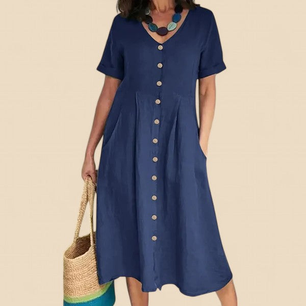 Vivienne - Kurzen Ärmeln Baumwoll Kleid