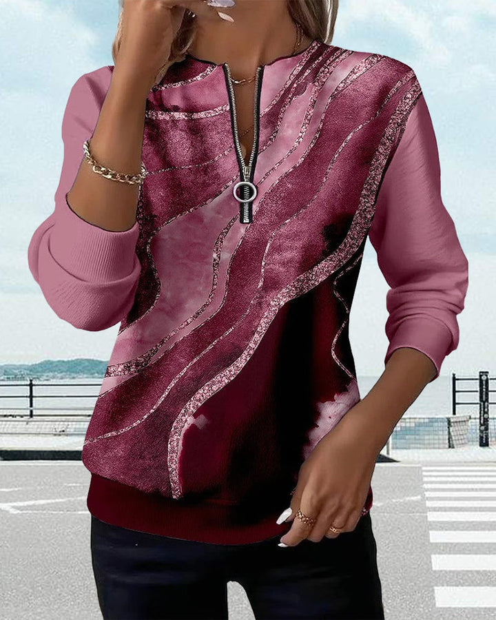 Kajsa – Sweatshirt im Vintage Schau Mit halbem Reißverschluss