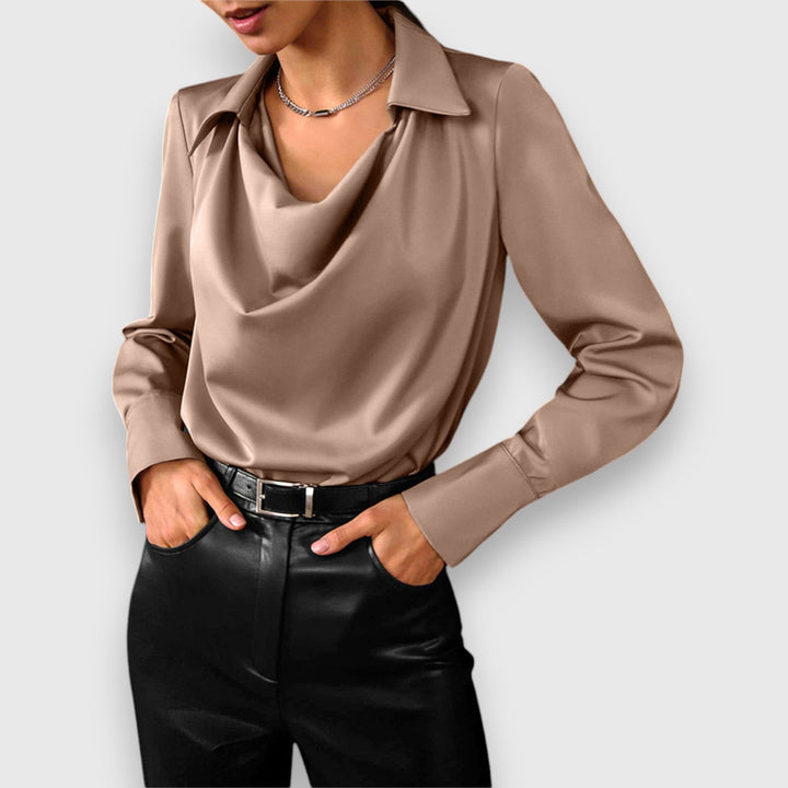 Solina – Bluse mit Langen Ärmeln und Drapiertem Kragen