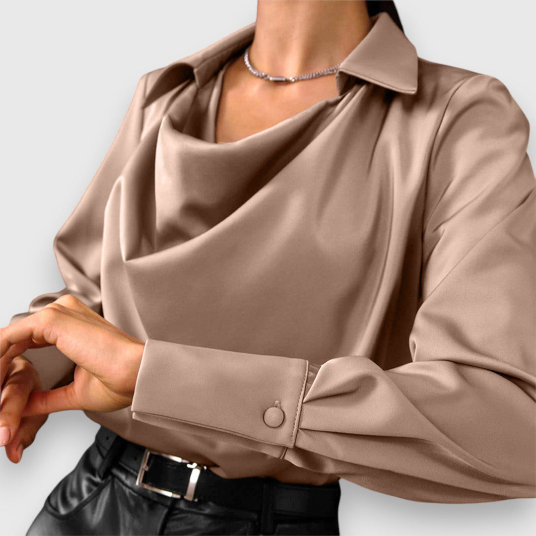 Solina – Bluse mit Langen Ärmeln und Drapiertem Kragen