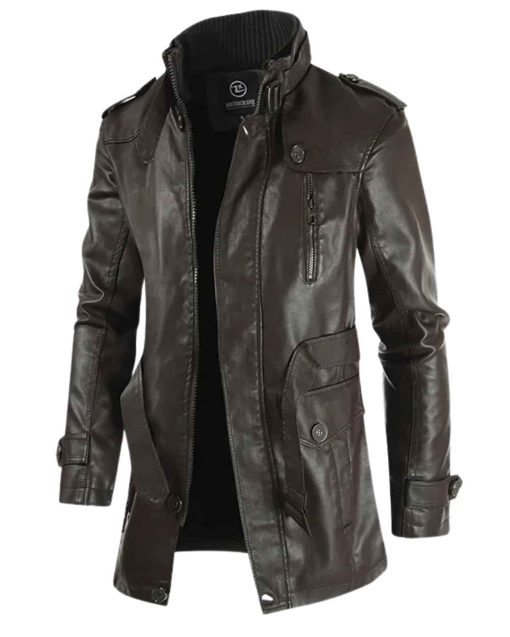 Krystain - Elegante Lange Leder Biker Jacke