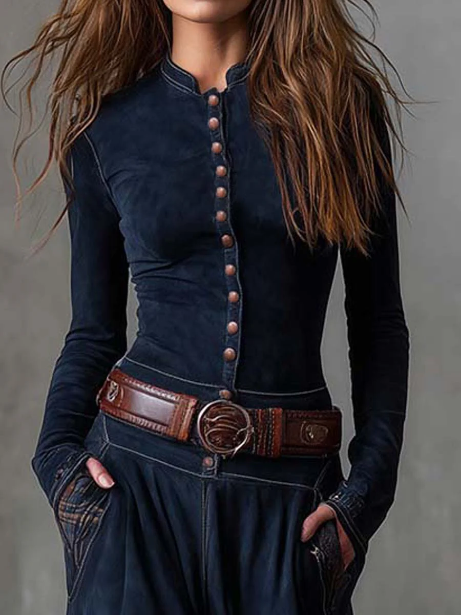 Fringilla – Langes Vintage Kleid Aus Wildleder Mit Karomuster