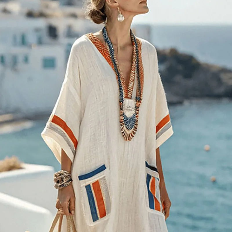 Xenia – Elegantes Langes Kleid Mit Taschen