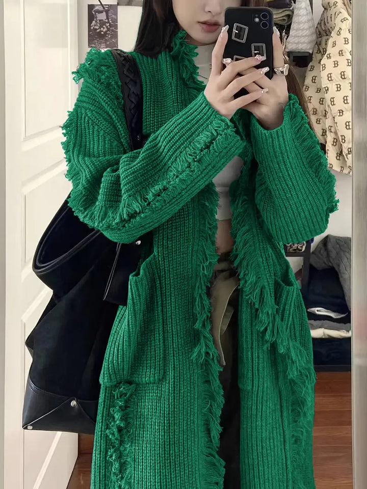 Ramziya – Eleganter Lange Quaste Strickjacke Mit Tasche