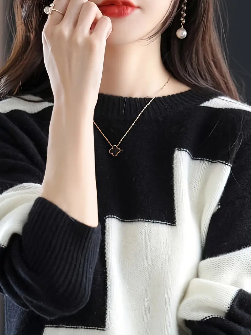 Gala – Eleganter Langarm Pullover Mit Geometrischem Muster
