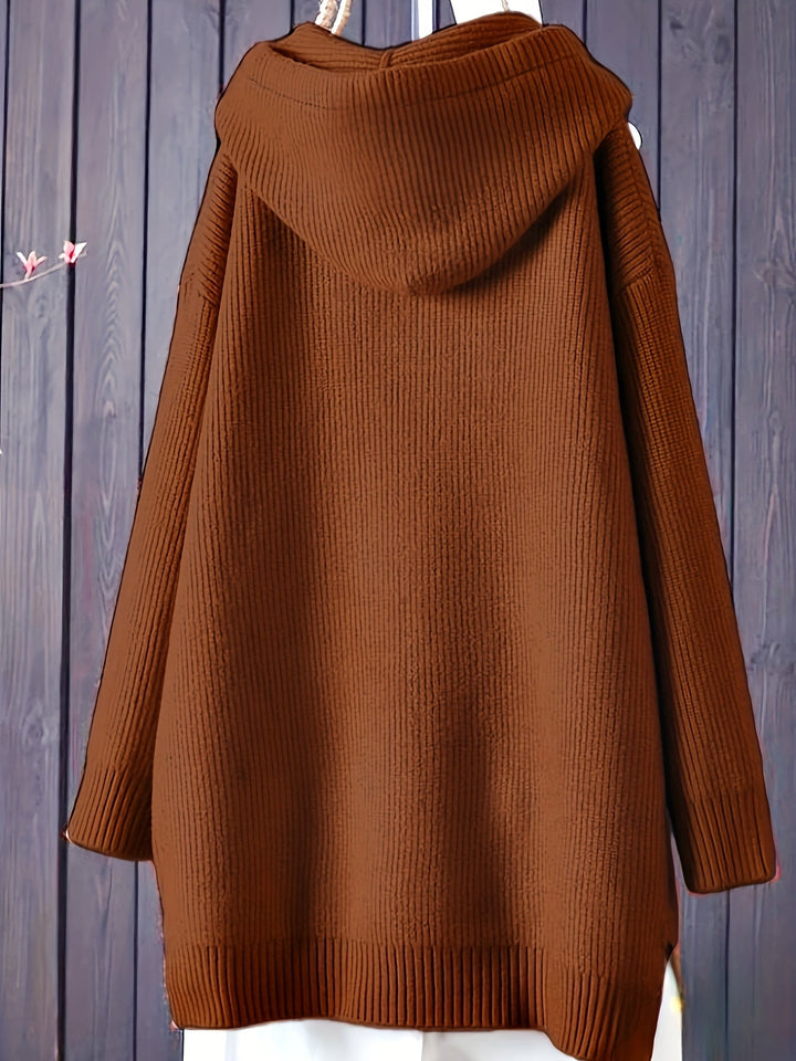 Genivee – Lässiger Langarm Strick Kapuzenpullover