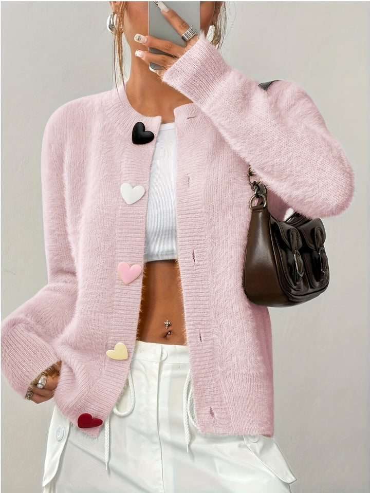 Smelissa – Langärmelige Strickjacke Mit Herzknöpfen