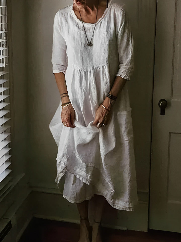 Tasoula - Elegantes Leinen Rundhals Kleid