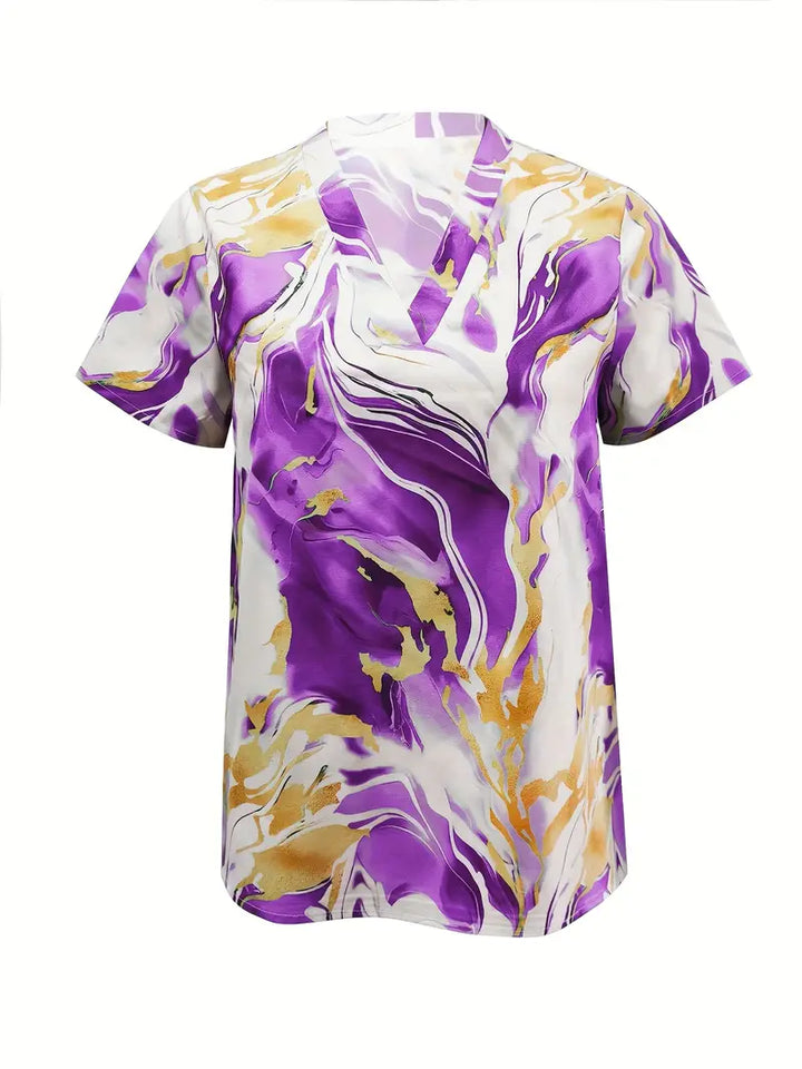 Maroula - Elegantes Hemd Mit Marmorprint Und Kurzen Ärmeln