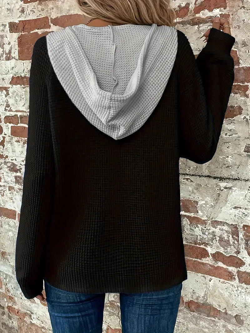 Snezhana - Langärmeliger Kapuzenpullover Mit Knopfleiste Und Kordelzug
