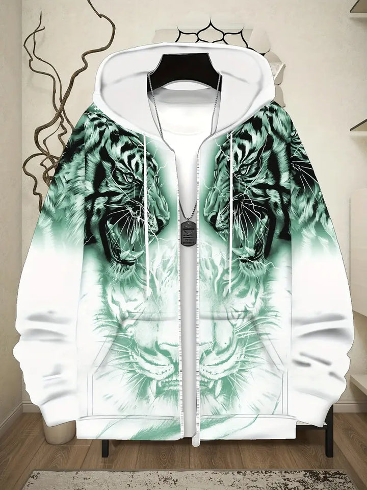 Murillo – Lässige Langarm Kapuzenpullover Jacke Mit Tigerprint