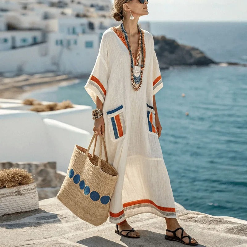 Xenia – Elegantes Langes Kleid Mit Taschen