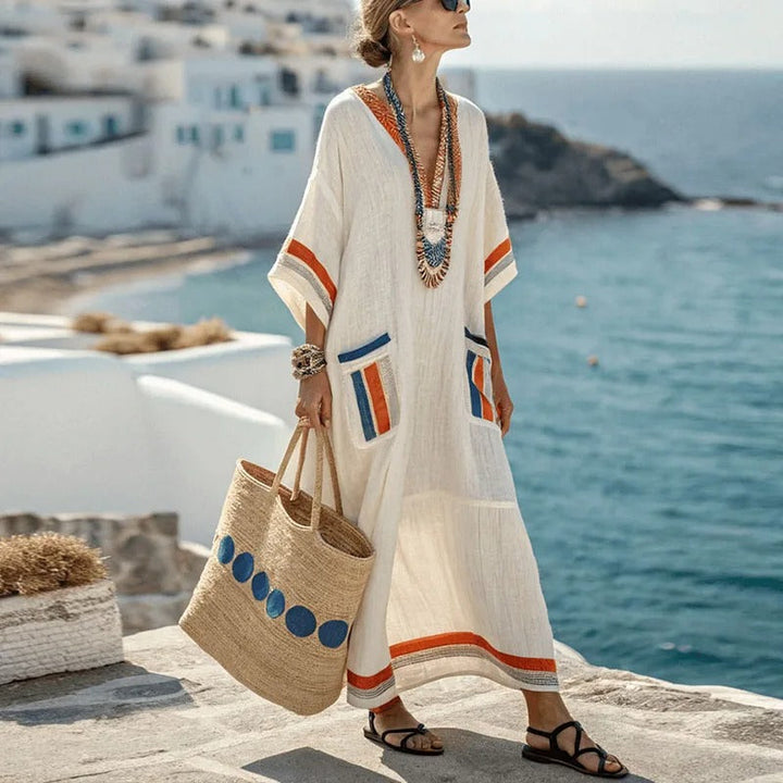 Xenia – Elegantes Langes Kleid Mit Taschen