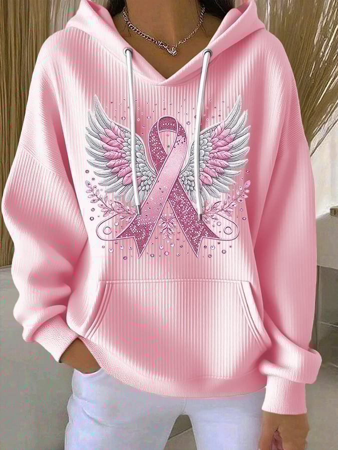Vittorina – Lässiger Kapuzenpullover Mit Ribbon Flügel Drucken