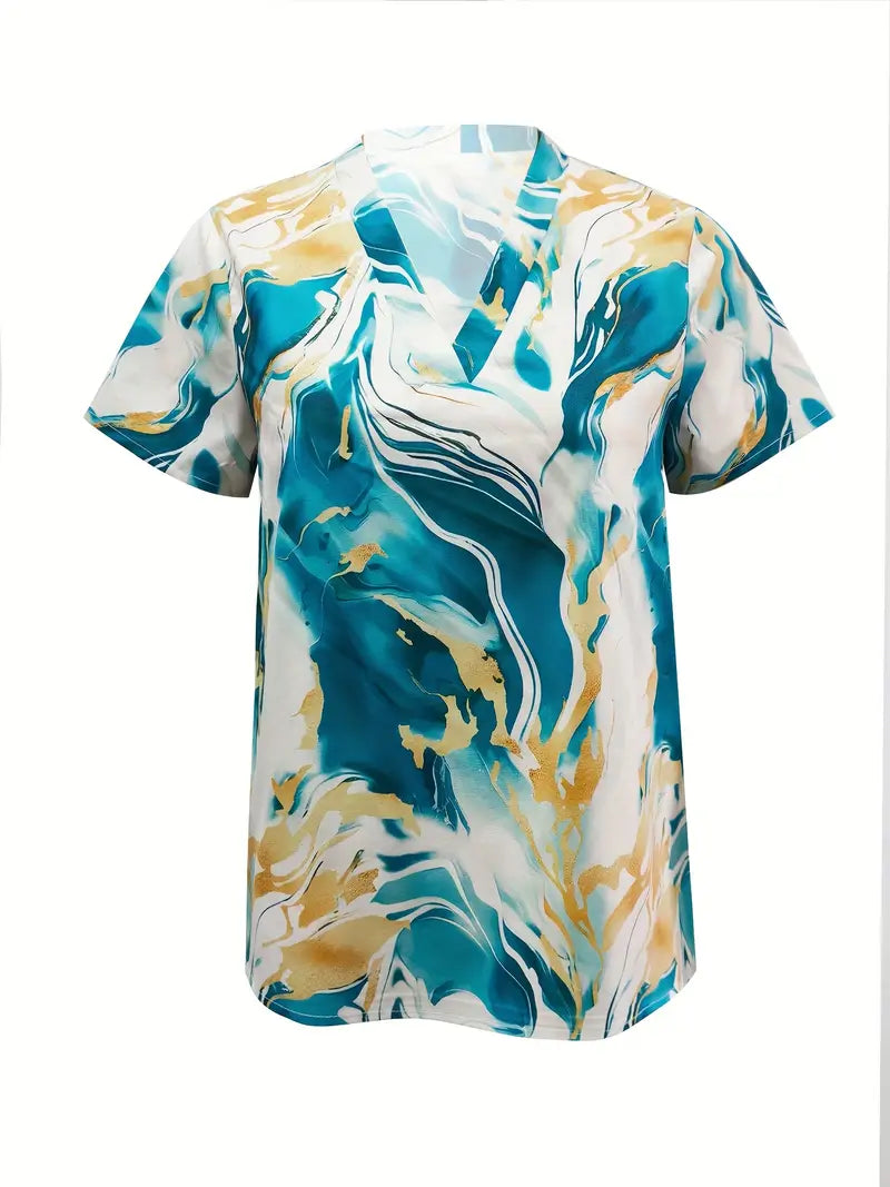 Maroula - Elegantes Hemd Mit Marmorprint Und Kurzen Ärmeln