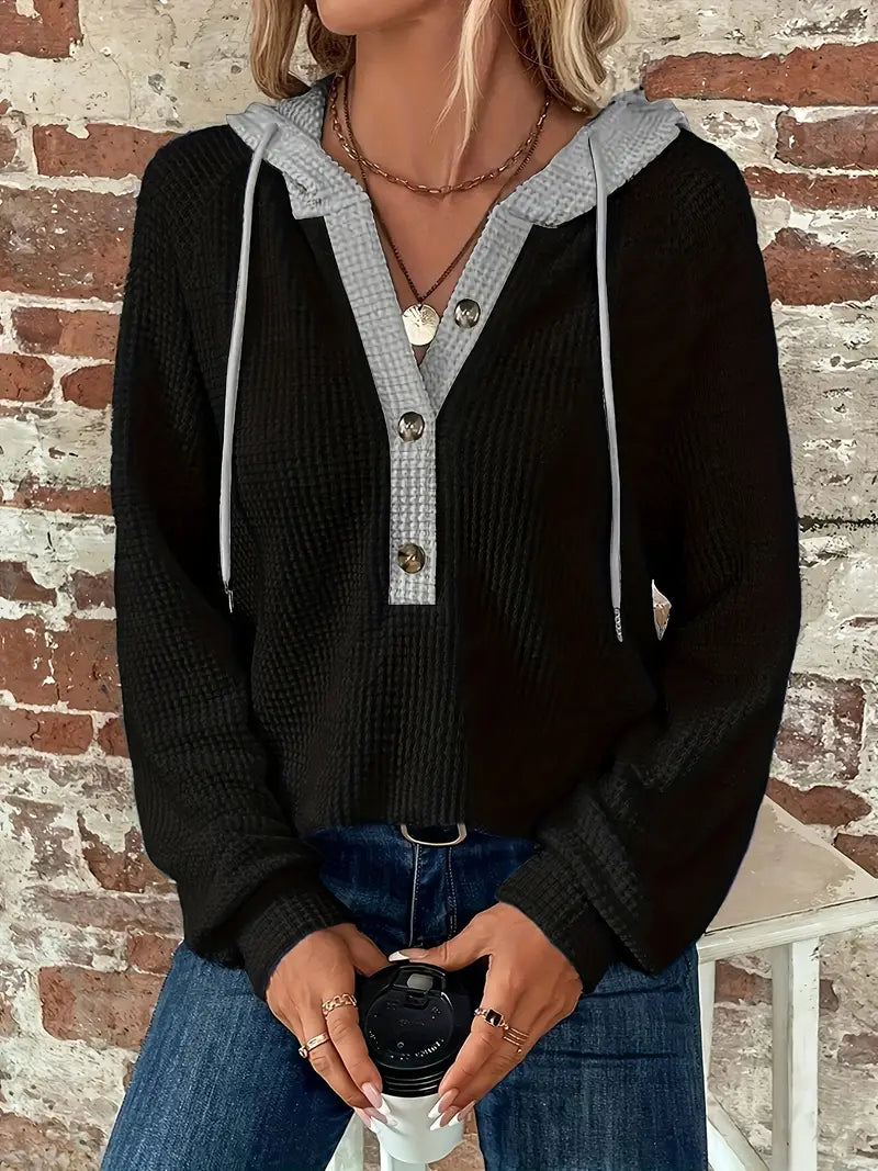 Snezhana - Langärmeliger Kapuzenpullover Mit Knopfleiste Und Kordelzug