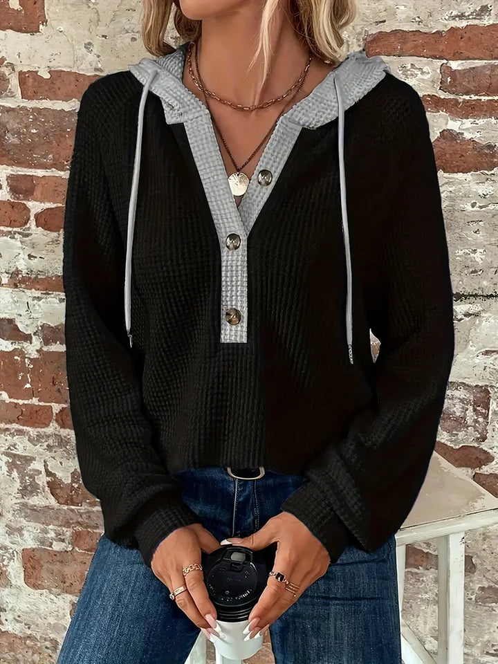 Snezhana - Langärmeliger Kapuzenpullover Mit Knopfleiste Und Kordelzug