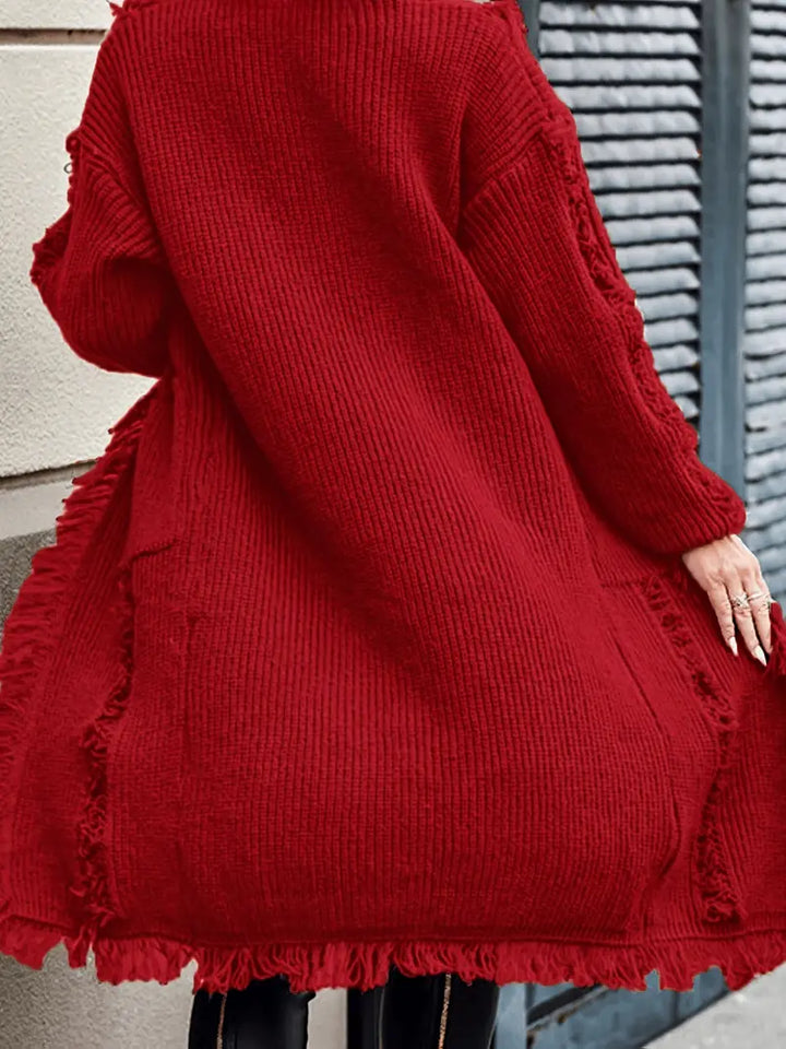Ramziya – Eleganter Lange Quaste Strickjacke Mit Tasche