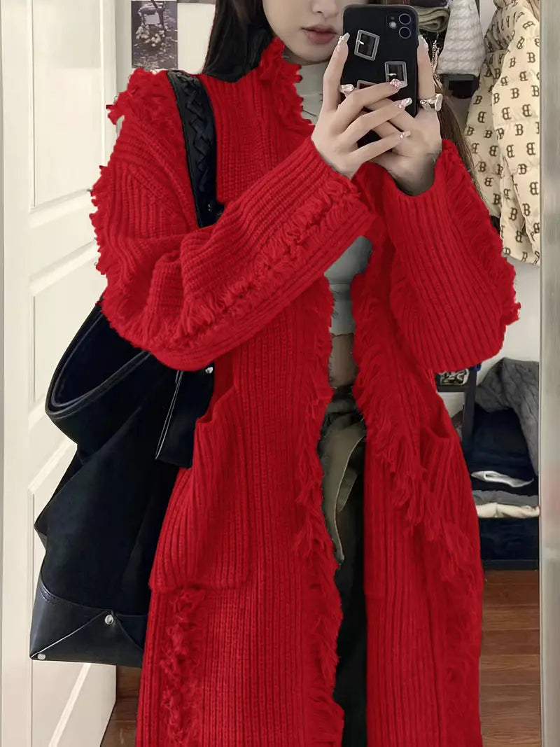 Ramziya – Eleganter Lange Quaste Strickjacke Mit Tasche