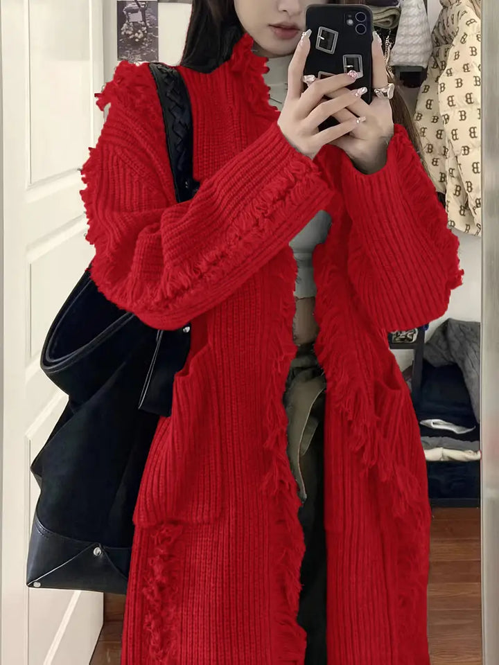 Ramziya – Eleganter Lange Quaste Strickjacke Mit Tasche