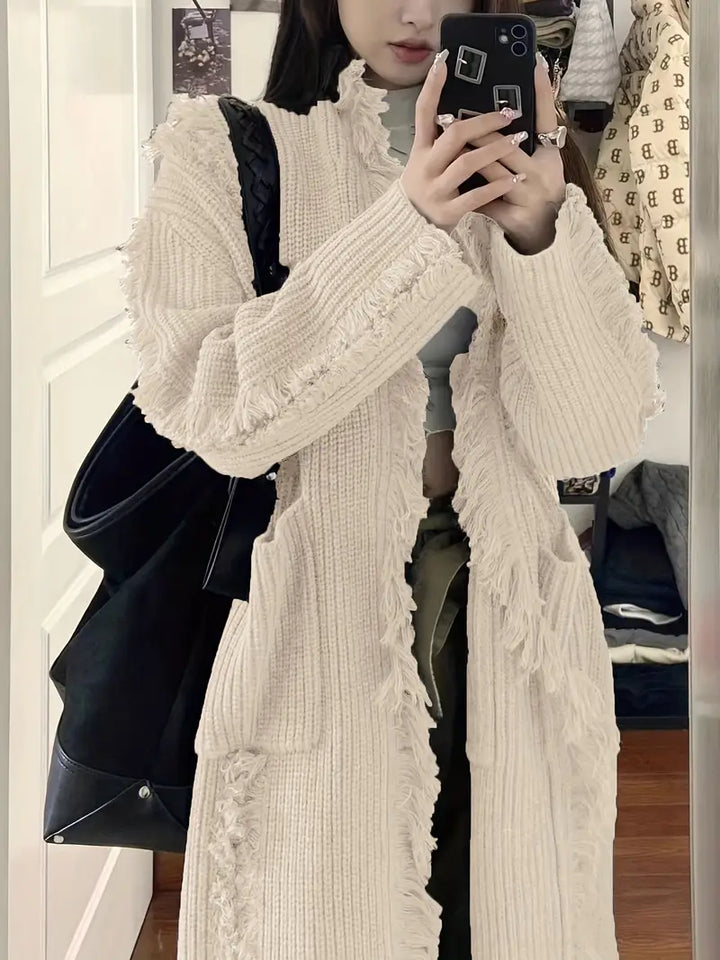 Ramziya – Eleganter Lange Quaste Strickjacke Mit Tasche