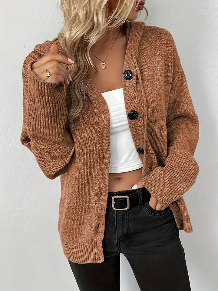 Suthida - Elegante Langarm Kapuzen Pullover Mit Taste